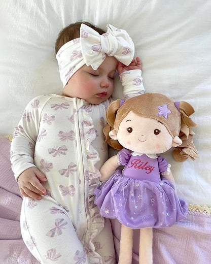 LeyaDoll Personalized Soft Baby Doll Toys for Girls (16''), My First Christmas Dolls, Leya Doll Baby Rag Doll Plush Toys for Toddler Kids Infants -Princess Starlet Light Purple