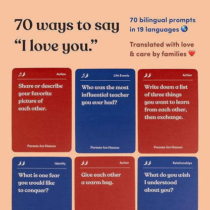 Parents Are Human, Relationship Cards, Get to Know Each Other Better, Parents, Families, Teens & Kids Relationship Building, Light & Deep Questions, 70 Questions & Activity Cards, English + Spanish