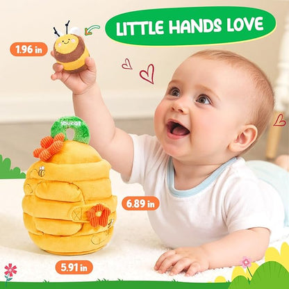 JoyCat 6 Month Old Baby Toys, Flower Beehive with 5 Stuffed Sensory Bees, Crinkle, Rattle, Mirror, Montessori Toys for 6-10 Months Old Babies, Infant Toys Baby Shower Birthday Christmas Gift