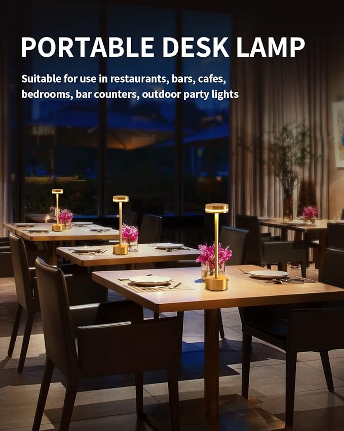 PUSU Table Lamps with Touch Control,Cordless Battery Operated Led Desk Lamp,3-Level Brightness Portable Table Lamp,for Living Room Office Bedroom Dormitory Restaurant Camping.
