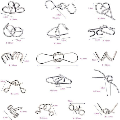 Ahyuan Metal Wire Puzzles Set of 16 Large Thick IQ Test Mind Games Toys Brain Teaser Puzzles Metal Wire Magic Trick Toy Metals IQ Puzzle Fidget Toys Party Favors for Kids Adults Challenge (Silver)