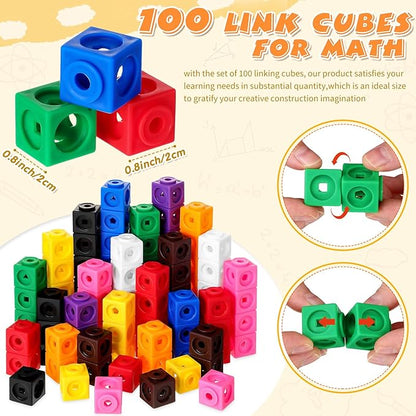 Jenaai 100 Pcs Linking Cubes Plastic Math Cubes Manipulative Counting Blocks STEM Snap Blocks Connecting and Counting for Early Math and Construction, Homeschool Preschool Supplies(Cute)