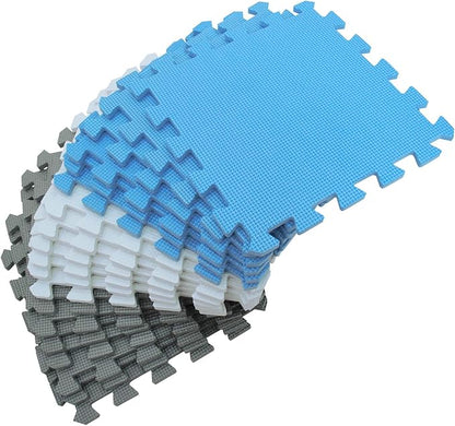 meiqicool Foam Play Mat Thick Soft EVA Interlocking Foam Floor Mats Children Yoga Exercise Multi Jigsaw Puzzle Blocking Board Kids Playmats Play White-Blue-Grey 18 Piece AGL