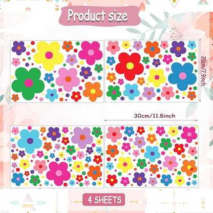 Glow in The Dark Y2k Cute Flowers Wall Decals，Glowing Luminous Colorful Floral Wall Stickers Removable self-Adhesive Flower Decals for Girls Bedroom Kids Baby Nursery Living Room Decor (Bright Color)