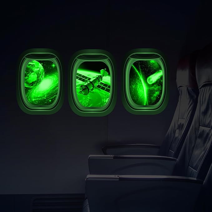 Glow in The Dark 3D Space Wall Decals, Set of 3 Galaxy Window Stickers for Wall, Space Themed Room Decor for Kids Boys (Green)