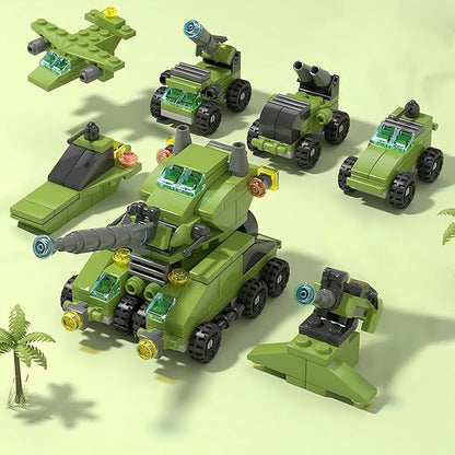 138-Piece Military Building Blocks Set – Army Tank Vehicle Toy with 7 in 1 Transformable Models, STEM Construction Kit for Kids Ages 6-12, Combat Play & Collector’s Display