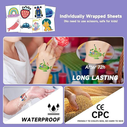 EMOME 204 Sheets Temporary Tattoos for Kids, Individually Wrapped Tattoos for Boys Girls Birthday Party Favors Supplies Goodie Bag Stuffers, Waterproof Kids Fake Tattoos Stickers