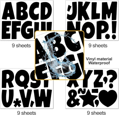 Bemeol Letter Stickers 351 Pieces 4 Inch Bulletin Board Letters Alphabet Cutout Letter for Bulletin Board Display Home Classroom School Decor(Black)
