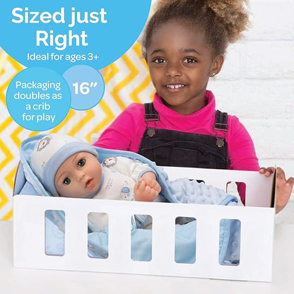 Adora 16 Inch Boy Baby Doll with Accessories Blue Matching 9-Piece Set Including a Pacifier, Hospital, Bracelet, Diaper, and More Gift for Toddlers Ages 3+ Adoption Babies Collection - Handsome