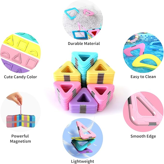 Magnetic Tiles Building Blocks Toys for Kids, 136 Pieces 3D Creative Castle Construction Magnetic Stacking Set Preschool Intelligence STEM Toys for Girls Boys Age 3years and Up (Educational Set)