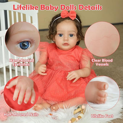 SCOM Lifelike Reborn Baby Dolls - 20 Inch Realistic-Newborn Baby Doll Girl Silicone Real Life Baby Dolls with Soft Weighted Body, Poseable Real Baby Reborn Gift Toy for 3+ Years Old Kids