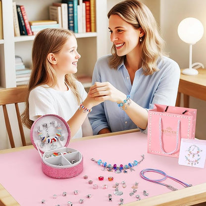 Emibele Girls Charm Beads Bracelet Making Kit with Portable Jewelry Box, Jewelry Making Kit for Kids Age 5 6 7 8-12, DIY Arts Crafts Toys for Teens Girls Gift Choices on Birthday Valentines Christmas