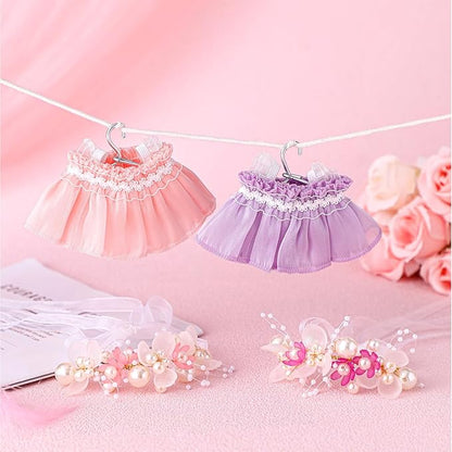 2 Pcs 17 cm Doll Clothes, Cute Exquisite Pink and Purple 6.7 Inches Gauze Skirt with Pearl Accessory Set for Doll Dress up (Excluding Dolls)