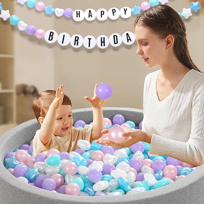Ball Pit Balls Pack of 100 200 500 - Star and Round Set BPA Free Phthalate Free Non-Toxic Crush Proof Play Balls Soft Plastic Balls for Toddlers Baby Kids Birthday Pool Tent Party