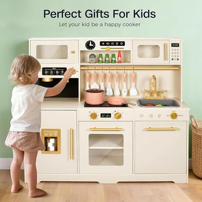 Kids Kitchen Playset, Wooden Toddler Play Kitchen Set Toys, Cooking Stove, Play Sink, Play Food, Kitchen Accessories for Baby Toddler Kids Toys, Pretend Toy Kitchen for Girls Ages 1-3