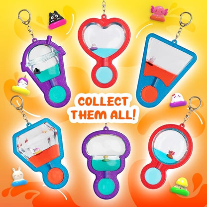 Goonameez Hand-Held Sensory Toy With Floating Characters - Mesmerizing Water Mix Fidget - Collect All 6 Unique Shapes for Squishy Fun, Perfect Travel! (Sticki Kitty)