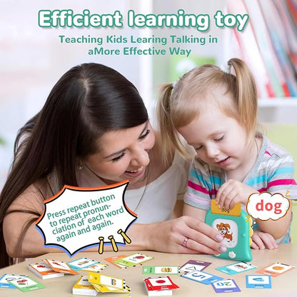 Kidzdo Dinosaur Talking Flashcards with 254 Words, Birthday Gifts for 2 3 4 5 6 Years Old Boys and Girls, Educational ABCs Learning Toy, Pocket Speech Language Therapy Toys for Autism Kids 1-6, Green