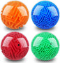 Sumind 4 Pcs 3D Puzzle Maze Ball Magic Brain Teasers Games Memory Sequential Gravity Maze Cube Ball Sphere Educational Puzzle Toys for Adult Hard Challenges(Blue, Green, Red, Orange)