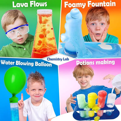UNGLINGA 60+ Science Experiments Kits for Kids, Boys Girls Toys Gifts, Science Lab S.T.E.M Activities Educational Project with Chemistry Set, Erupting Volcano, Color
