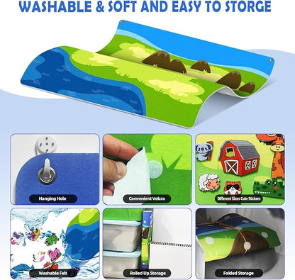 204Pcs Animals Felt Busy Board Story Set with Storage Bag Preschool Large Wall Storyboard Forest Themed Early Learning Interactive Play Kit Wall Hanging Gift for Toddlers Kids 40 X 28 Inch