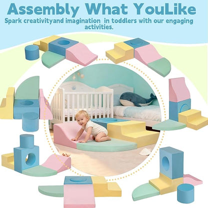 MIND&ACTION Climbing Toys for 1 Year Old, 5-Piece Baby Foam Climbing Blocks for Toddler 1-3, Soft Play Set Kid's Indoor Climbers & Play Structures