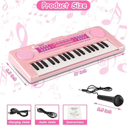 Kids Piano Keyboard Toys, 37 Keys Music Keyboard Piano for Kids with Microphone, Learning Educational Toddler Keyboard Toys for Kids Ages 3-8 (Pink)