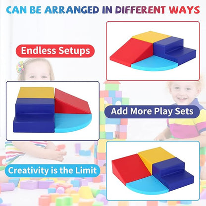 Kids Corner Climber 4-Piece Set Climbing Toys for Toddlers 1-3, Soft Babies Climb Foam Play Set Indoor Baby Crawling Foam Blocks Children Climbing Toys for Kids Crawling and Sliding, Red