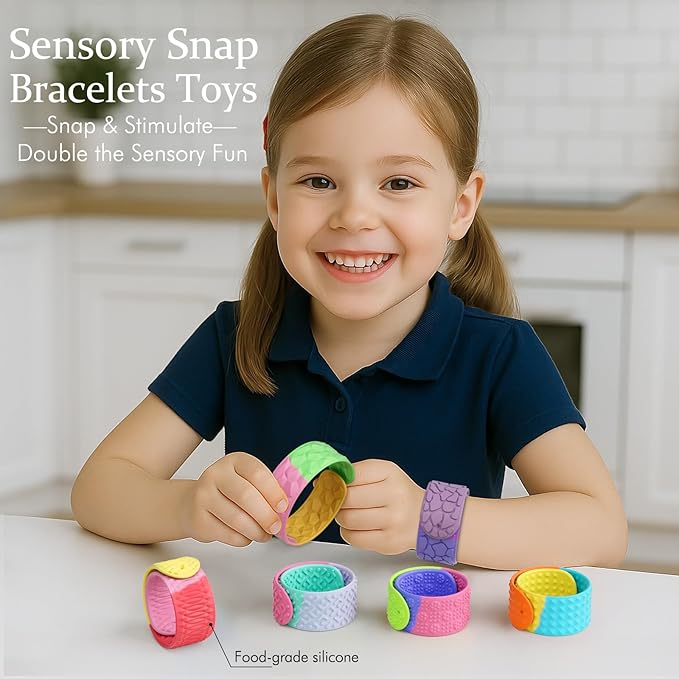 Textured Silicone Slap Bracelets Fidget Toys for Kids Adults, 12PCS Sensory Snap Bracelets for Stress Anxiety Autistic ADHD, Calm Down Classroom Travel Essentials Toys, Stuffers Gifts for Boys Girls