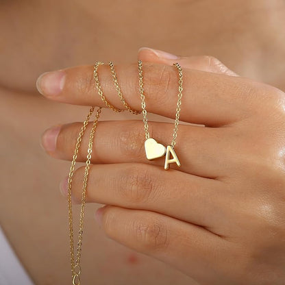 Turandoss Heart Initial Necklace for Women Teen Girls - 18K Gold Plated Letter A-Z Pendant Necklace Dainty Heart Necklaces Tiny Initial Necklaces Birthday Gifts for Women Jewelry