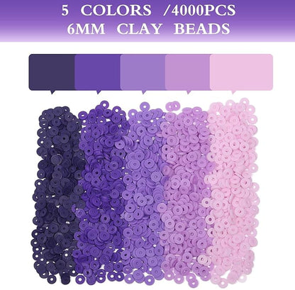 4000pcs Purple Clay Beads for Bracelets Making 6mm Heishi Beads Polymer Flat Round Disc Clay for Jewelry Making Purple Bead Crafts