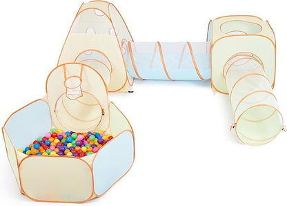 UTEX Kids Play Tent with Tunnel, 6 in 1 Pop Up Play Tent with Ball Pit, Play Crawl Tunnel for Toddler, Boys, Girls, Indoor& Outdoor Play House Target Game with 6 Dart Balls