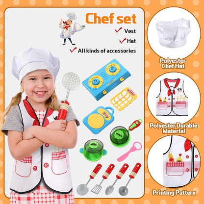 3 Sets Kids Dress up and Role Play Clothes, Boys Girls Dress up Clothes Costumes, Doctor, Chef, Explorer Vest for Kids Children Pretend Role Accessories