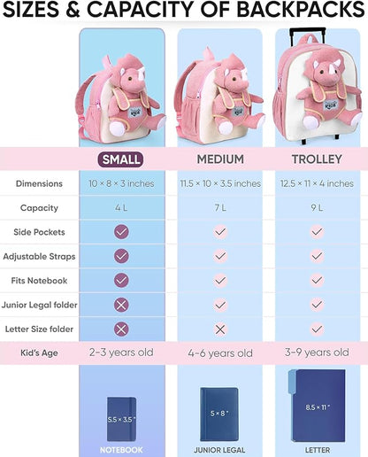 Naturally KIDS Pink Dinosaur Toys for Girls, Triceratops Toy, Dinosaur Gifts for 2 3 Year Old Girls, Toddler Backpack