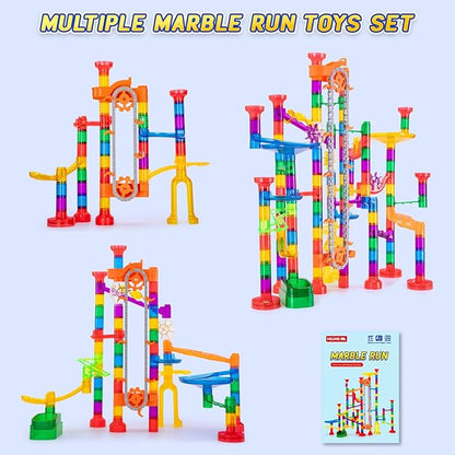 247Pcs Marble Run with Motorized Elevator, Construction Building Blocks Toys with 30 Glass Marbles and 30 Glow in The Dark Marbles, STEM Gifts for Boys and Girls