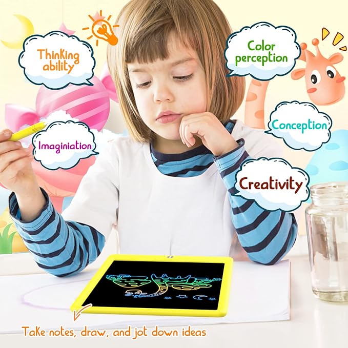 LCD Writing Tablet Doodle Board,10.5 inch Colorful Drawing Pad,Electronic Drawing Tablet, Drawing Pads,Travel Gifts for Kids Ages 3 4 5 6 7 8 Year Old Girls Boys (Yellow)
