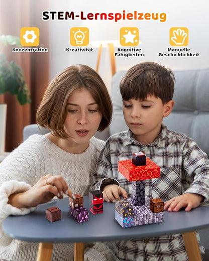 115PCS Magnetic Blocks - Building Toys for Boys Girls 3+, with 20 Unique Patterns, Lava Rivers, Volcanoes, & Dragons, STEM Sensory Toys for Kids Boys Girls Ages 3 4 5 6 7 8 9 Birthday Gifts