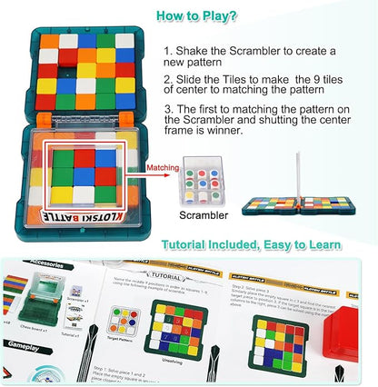 Race Game, Fast-Paced Brain Teaser Travel Board Games for Kids and Adults, Shape Matching Head to Head Super Slide Puzzle Game for Two Player, Magic Block for Family Game Night, Ages 6+