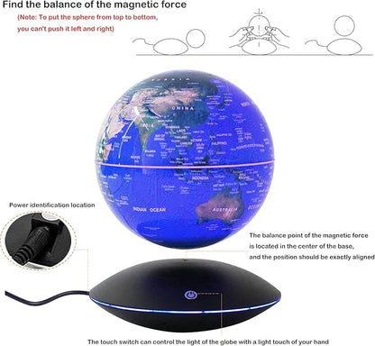 Floating Globe Magnetic Levitation with LED Color Changing Light and Touch Control, Magnetic Levitating Globe for Desk Office Home Decor Educational Gift for Men Father Boys Boss,Blue
