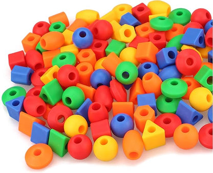 Lacing Beads for Toddlers (60 Stringing Beads,4 Strings) -Educational Montessori Preschool Activities,Toddler Sensory Occupational Therapy Toys Autism OT (with Storage Bag)