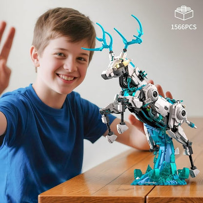 BNG Mechanical Deer Building Sets for Adult,Animal Collection Toy with Base for Home or Office Decor,Creative Building Gift for Teens Boys and Girls 8-14 (1566PCS)