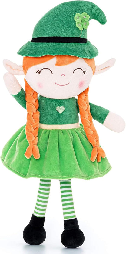 Gloveleya Plush Dolls Saint Patrick's Day Gifts Soft Blessings Doll Shamrock Wishes Plush Elf Baby Girl Gifts 16" Green