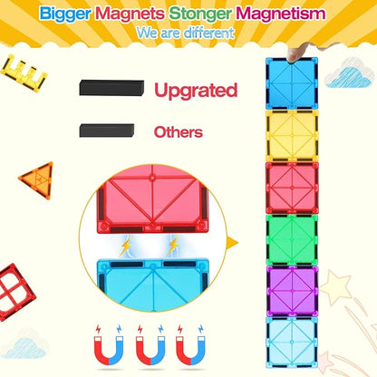Magnetic Tiles for Kids Ages 3-5 4-8 STEM Educational Gifts Toys for 3 4 5 6 7+ Year Old Boys Girls Magnet Building Blocks Beginner Set Sensory Toddler Toys for Age 3-4 Christmas Birthday