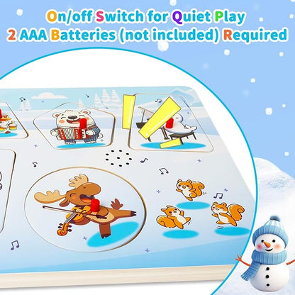 Sound Puzzle, Wooden Pegged Puzzles for Toddlers, 6 Arctic Animals Toys with Fun Sound Effects, Educational Toddler Toys for Kids More Than 12 Months, for Boys & Girls