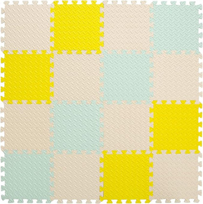 Foam Floor Mats for Kids, 12 x 12 Inch 16 Tiles 0.4" Thickness Foam Play Mat, Non-Toxic Square Interlocking Floor Mats Rubber Baby Play Mat for Toddlers(Beige/Yellow/Bean Green)