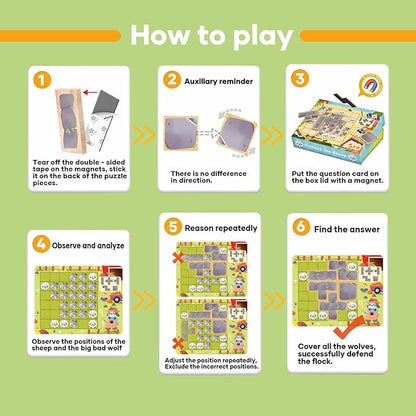 Protect the Sheep Logic puzzle Game-Engaging STEM Toys for Kids 3-12|60 sets of question card challenges|Brain Teaser puzzles kids Game|Enhances Reasoning & Planning Skills|Travel Game & Birthday Gift