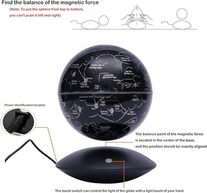 Floating Globe Magnetic Levitation with LED Color Changing Light and Touch Control, Magnetic Levitating Globe for Desk Office Home Decor Educational Gift for Men Father Boys Boss,Black