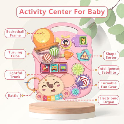QDRAGON 3 in 1 Baby Walker and Activity Center for Girl, Learning to Walk, Sit to Stand, Early Educational Push Toys with Music Panel for Infant Toddler 12+ Months Pink