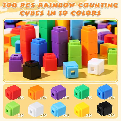 Jenaai 100 Pcs Linking Cubes Plastic Math Cubes Manipulative Counting Blocks STEM Snap Blocks Connecting and Counting for Early Math and Construction, Homeschool Preschool Supplies(Classic)