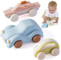 Moonkie Food Grade Silicone Toy Cars for Toddlers 1-3, Push and Go Baby Car Toys 6-12 Months+, One-Piece Design Infant Toys, Birthday Gifts for 1 Year Old Boy Girl, Easy to Clean & Grasp, 3 Pack