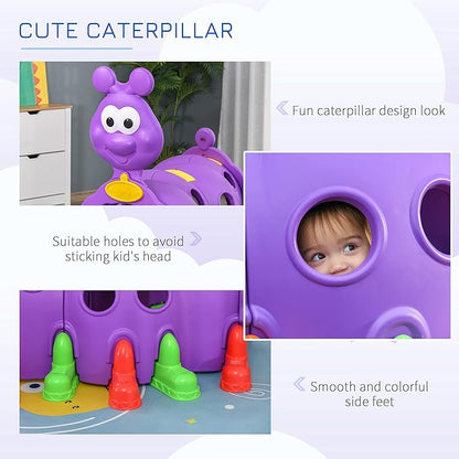 Qaba Caterpillar Tunnel, Toddler Tunnel for Kids Crawl and Climb Through, Kids' Play Structure Indoor Outdoor, 2 Sections, Purple